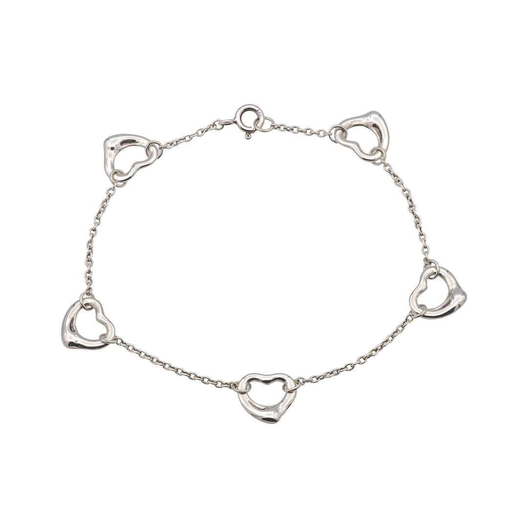 Tiffany & Co. Sterling Silver Elsa Peretti 5-Open Heart Bracelet 7.5”