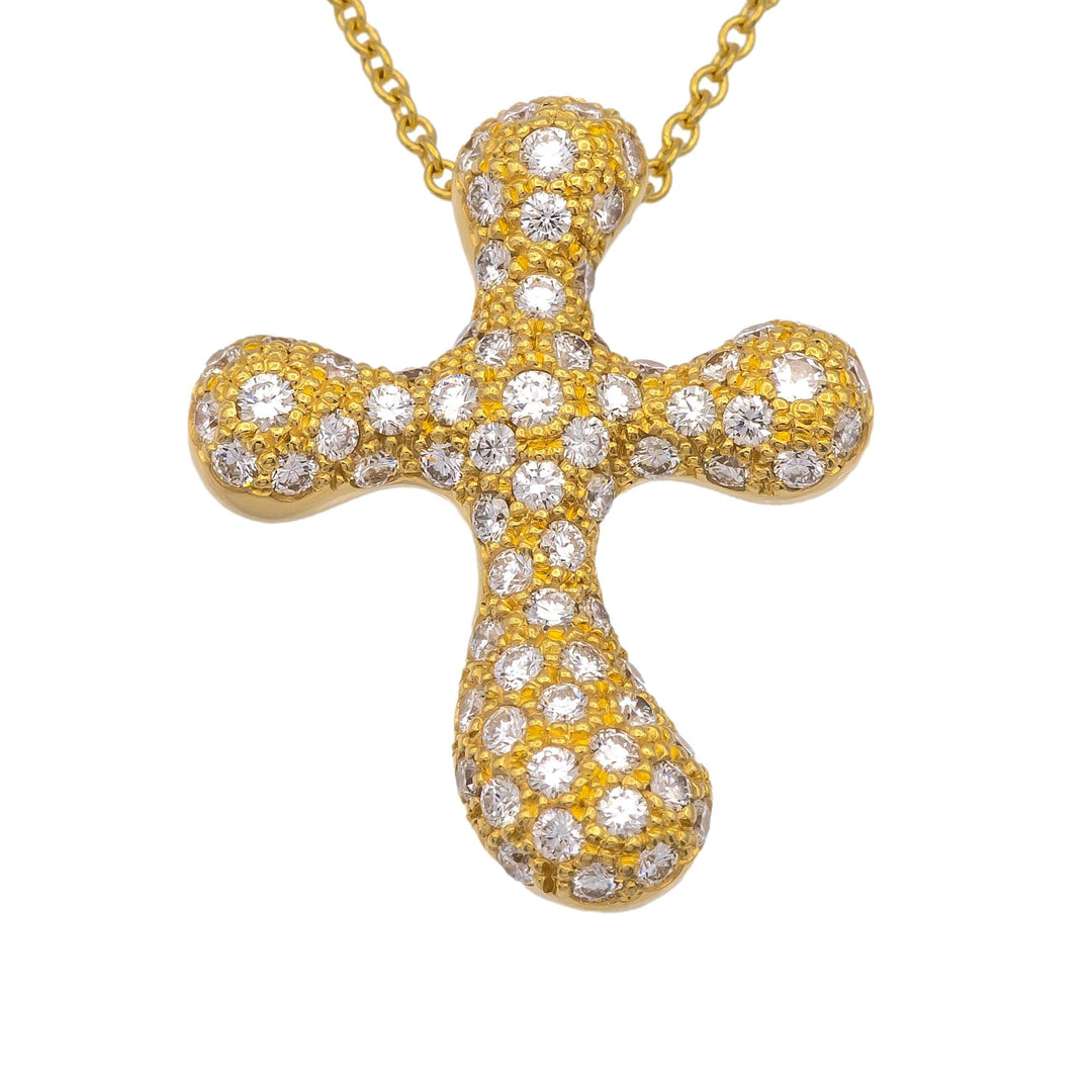 Tiffany & Co. Elsa Peretti 18K Yellow Gold Diamond Pave Cross Pendant Necklace