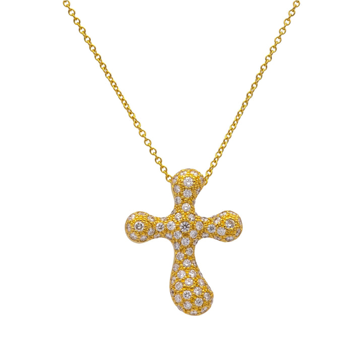 Tiffany & Co. Elsa Peretti 18K Yellow Gold Diamond Pave Cross Pendant Necklace