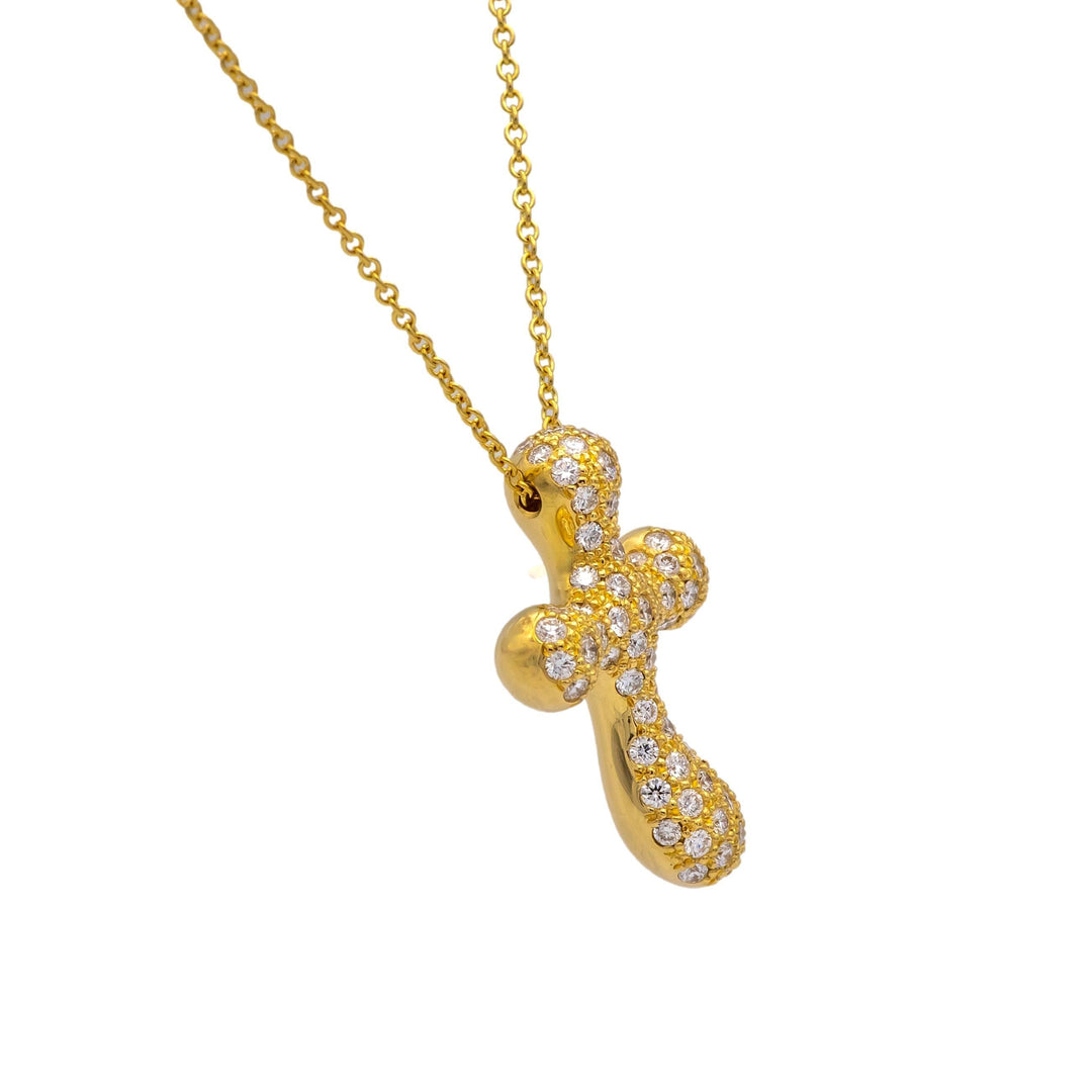 Tiffany & Co. Elsa Peretti 18K Yellow Gold Diamond Pave Cross Pendant Necklace