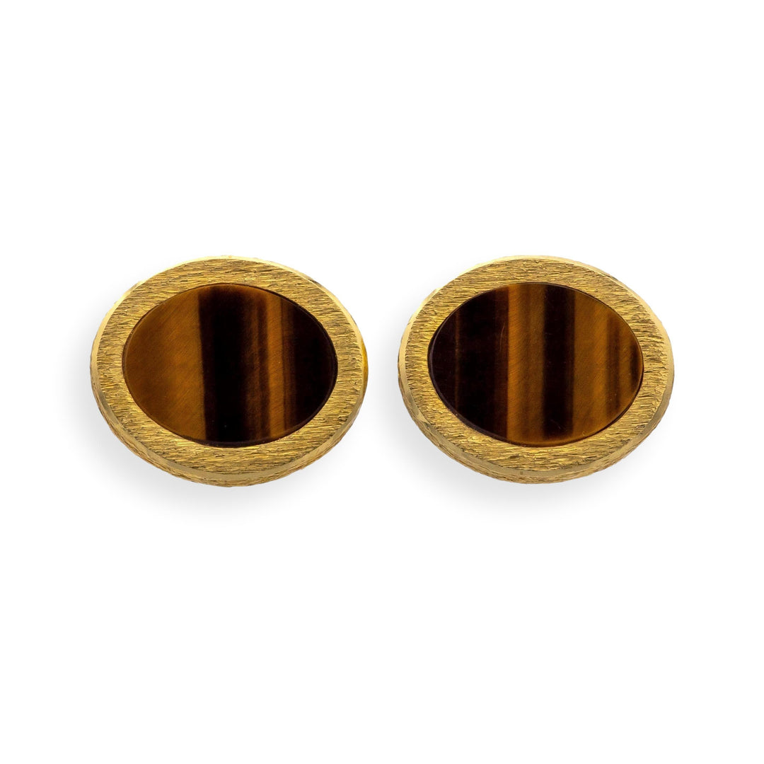 Vintage Tiffany & Co. 18K Gold Tiger Eye Cufflinks, Fixed Ball Back, ca. 1960's