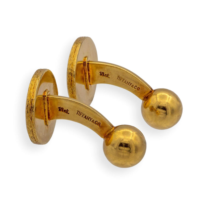 Vintage Tiffany & Co. 18K Gold Tiger Eye Cufflinks, Fixed Ball Back, ca. 1960's