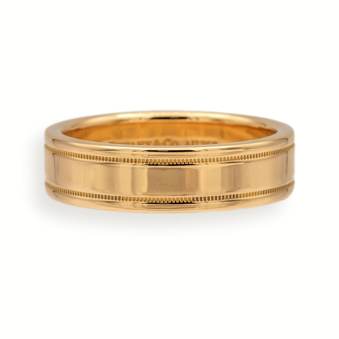 Tiffany & Co. 18K Rose Gold Double Milgrain Men's Wedding Band Ring Size 10