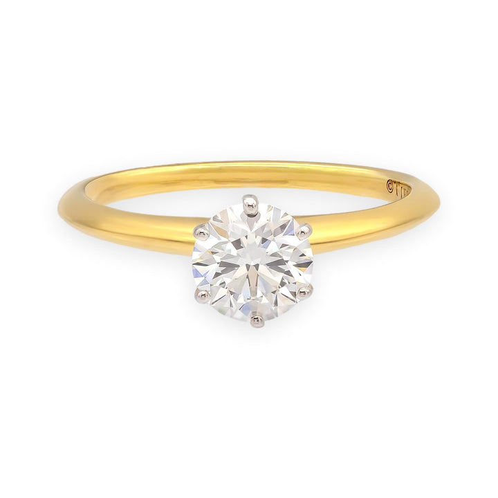 Tiffany & Co 18K Yellow Gold Platinum .90ct F VS2 Round Diamond Engagement Ring