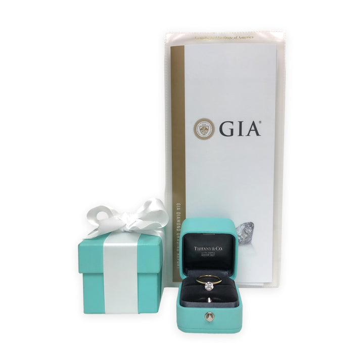 Tiffany & Co 18K Yellow Gold Platinum .90ct F VS2 Round Diamond Engagement Ring