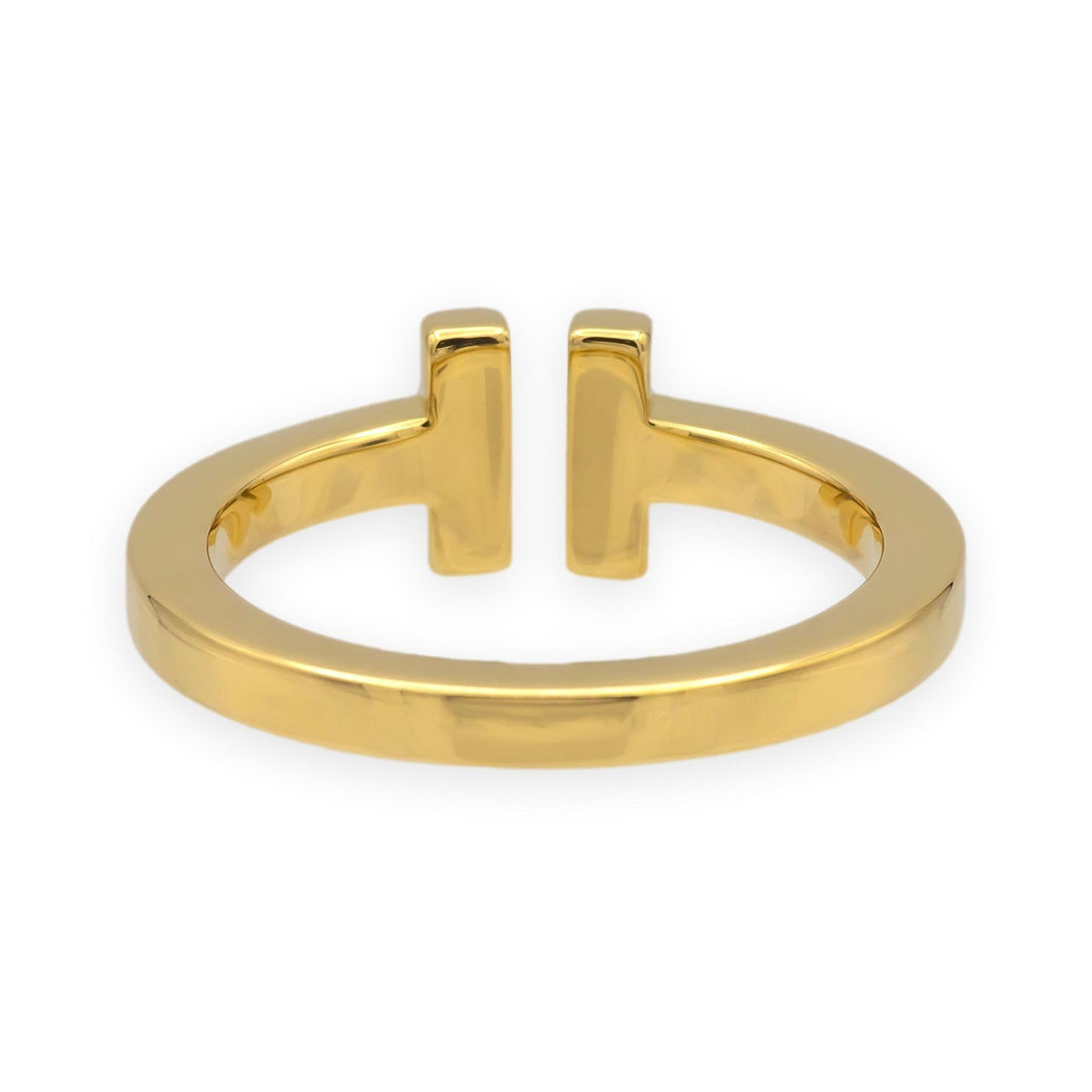 Tiffany & Co. 18K Yellow Gold Square T Ring Size 8.75, 2.5mm, Like New