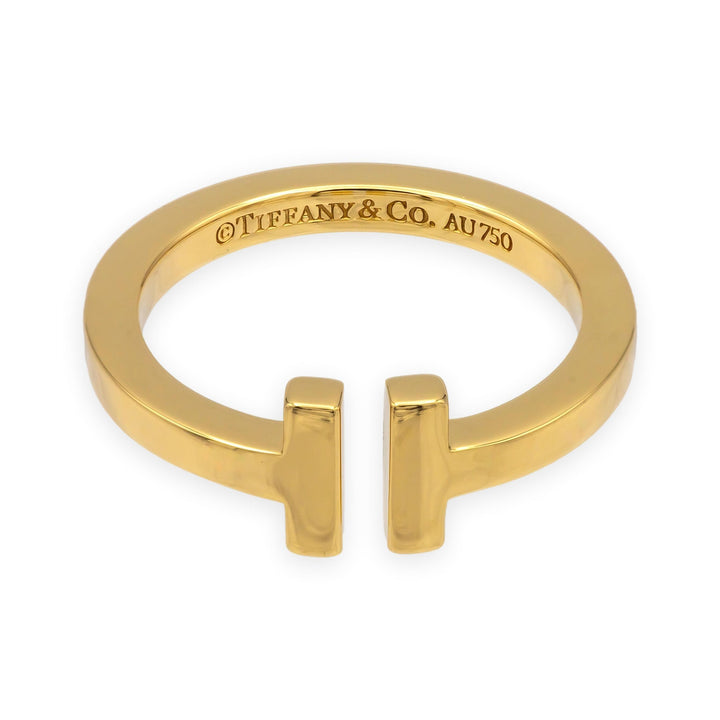 Tiffany & Co. 18K Yellow Gold Square T Ring Size 8.75, 2.5mm, Like New