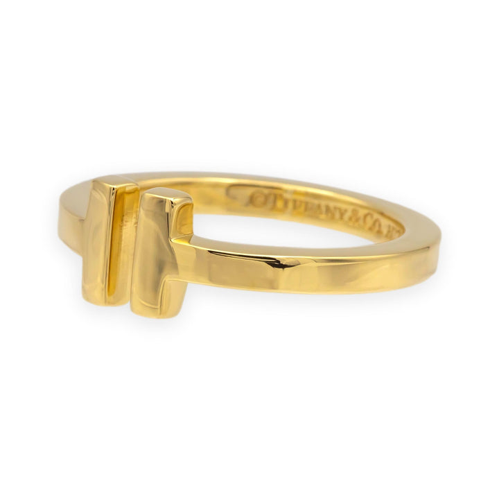 Tiffany & Co. 18K Yellow Gold Square T Ring Size 8.75, 2.5mm, Like New