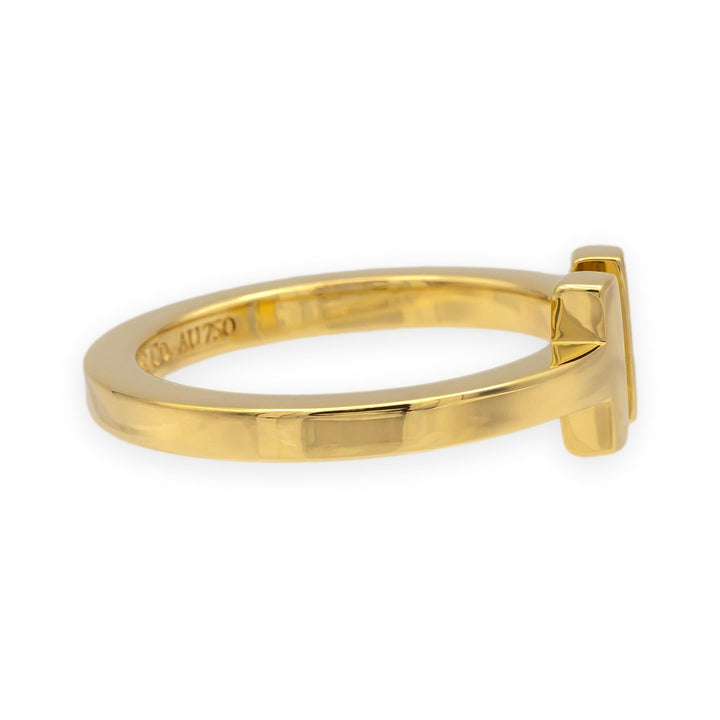 Tiffany & Co. 18K Yellow Gold Square T Ring Size 8.75, 2.5mm, Like New