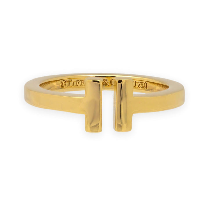 Tiffany & Co. 18K Yellow Gold Square T Ring Size 8.75, 2.5mm, Like New