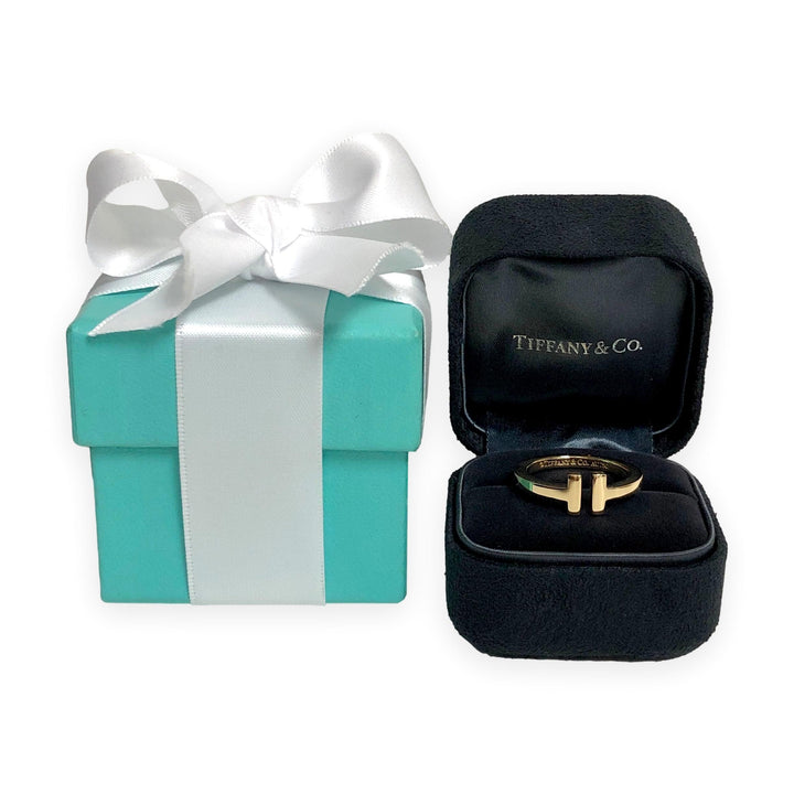 Tiffany & Co. 18K Yellow Gold Square T Ring Size 8.75, 2.5mm, Like New