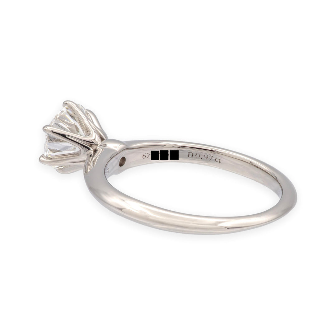 Tiffany & Co. Platinum .97 ct F VVS2 Round Diamond Solitaire Engagement Ring