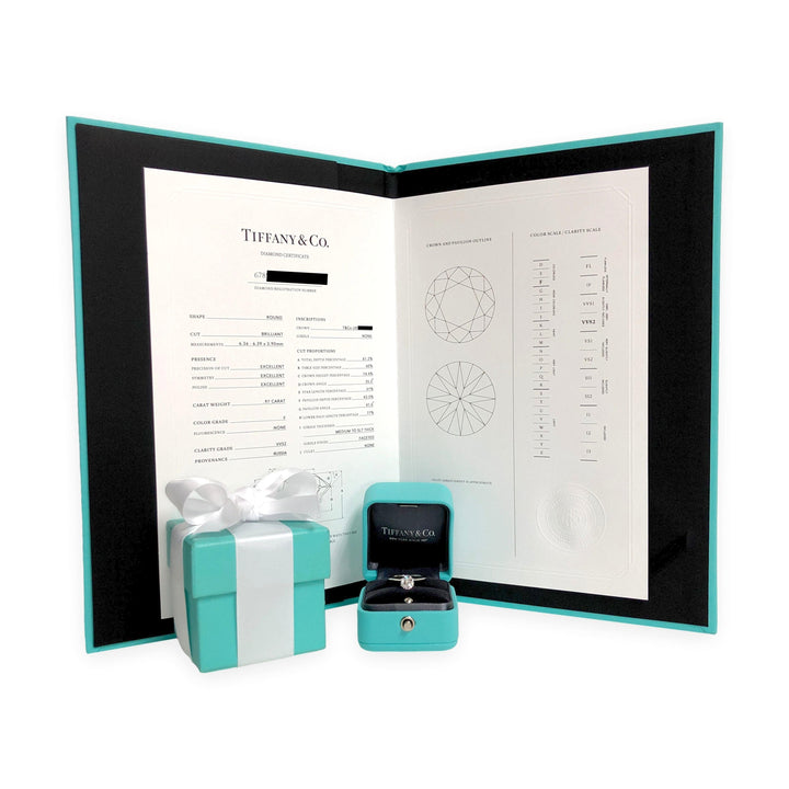 Tiffany & Co. Platinum .97 ct F VVS2 Round Diamond Solitaire Engagement Ring