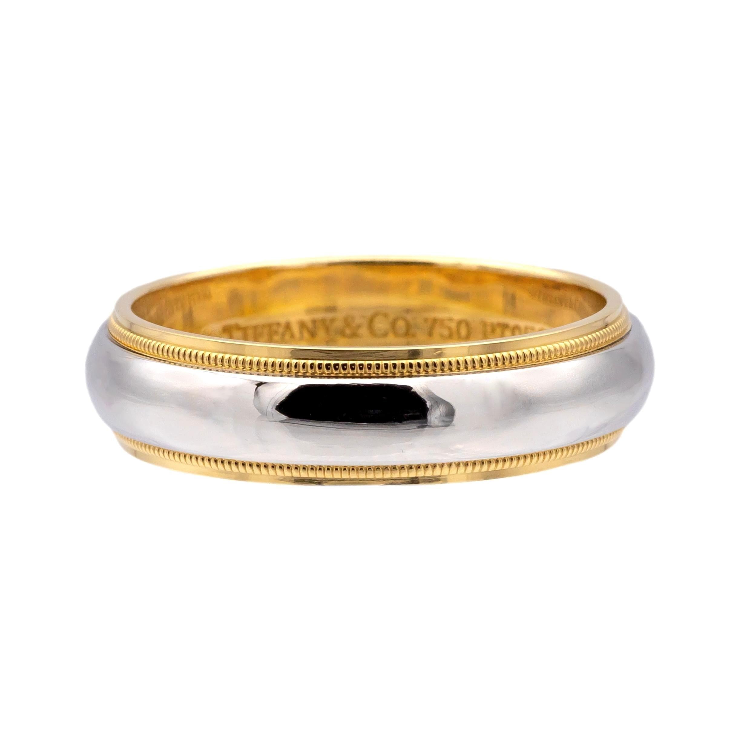 Tiffany & Co. Platinum 18K Together Double Millgrain 6mm Mens Band