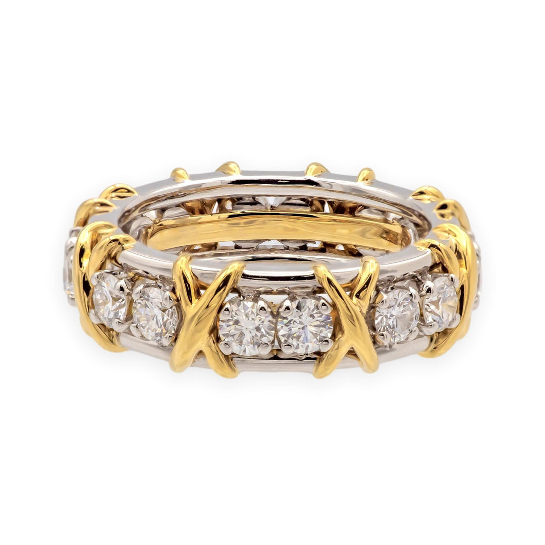 Tiffany & Co. Schlumberger 16-Stone Platinum & 18K Diamond Ring 1.14ct Size 5