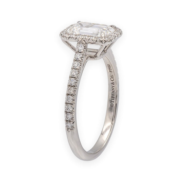 Tiffany & Co. Soleste 1.12 Ct Center Emerald Cut Halo Engagement Ring - F VVS2
