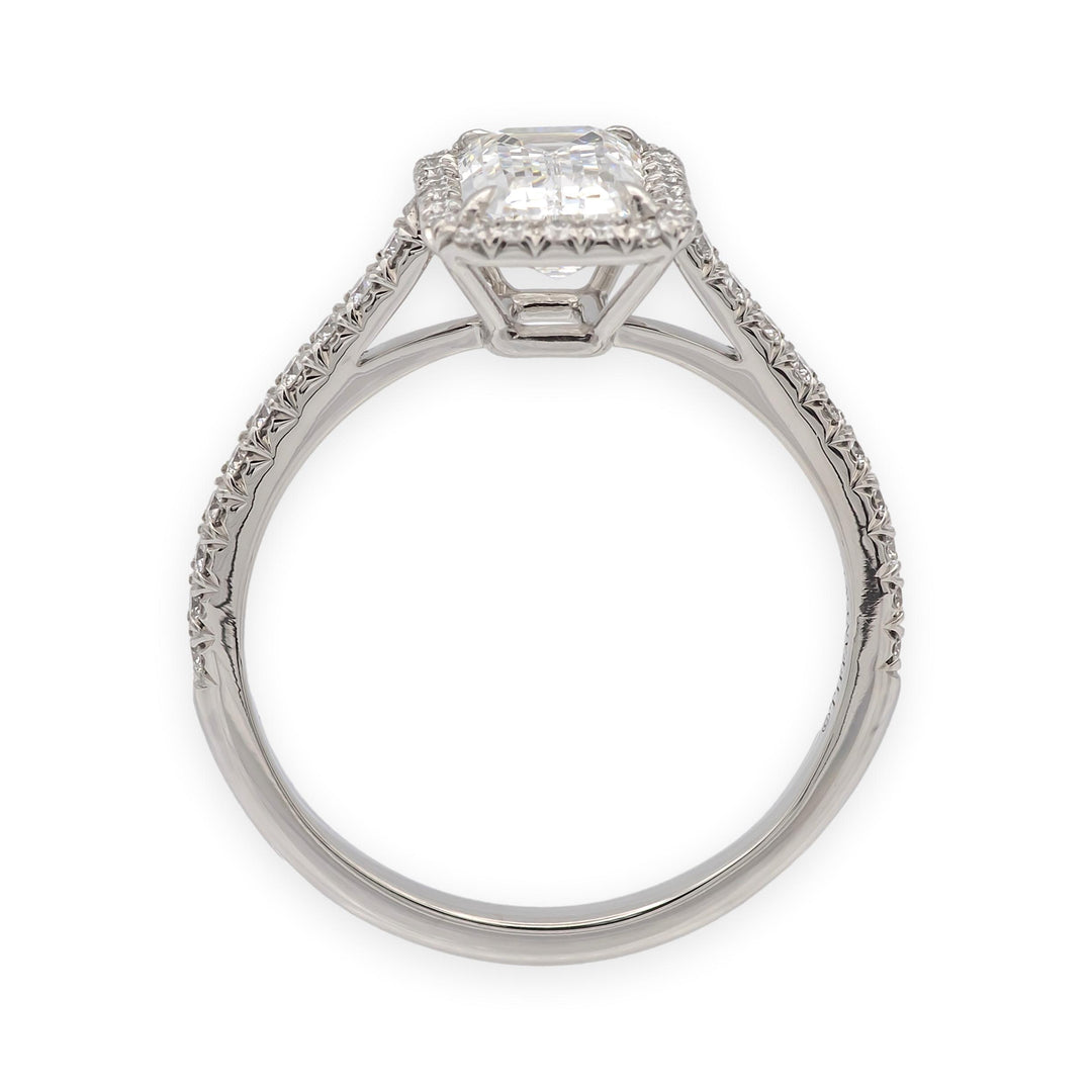 Tiffany & Co. Soleste 1.12 Ct Center Emerald Cut Halo Engagement Ring - F VVS2