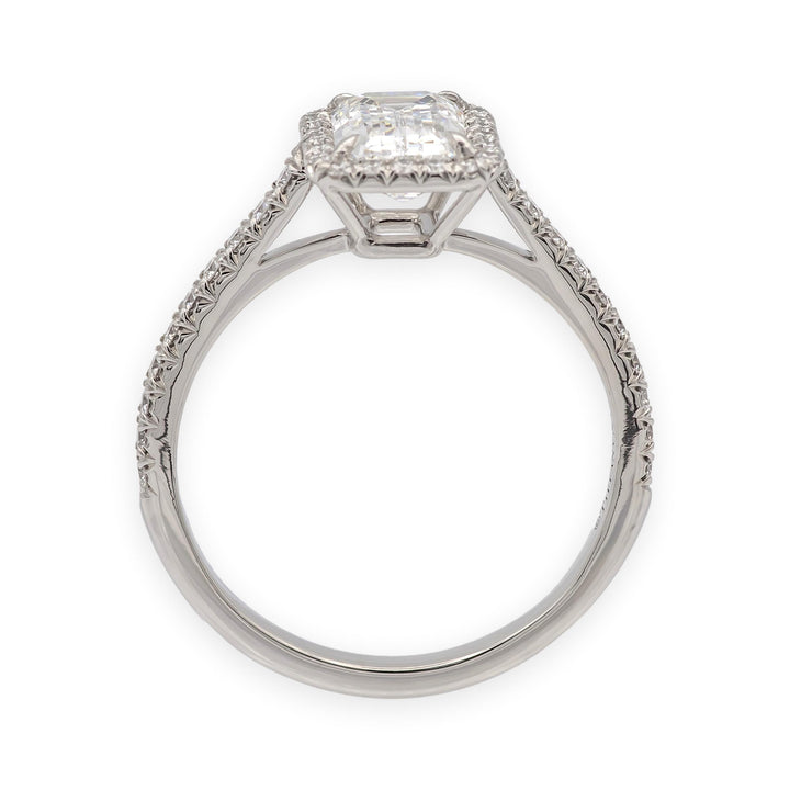 Tiffany & Co. Soleste 1.12 Ct Center Emerald Cut Halo Engagement Ring - F VVS2