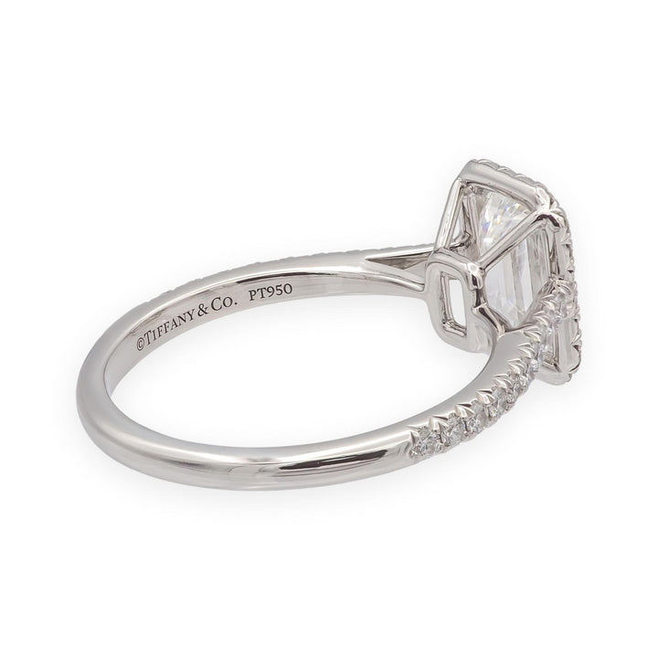 Tiffany & Co. Soleste 1.12 Ct Center Emerald Cut Halo Engagement Ring - F VVS2