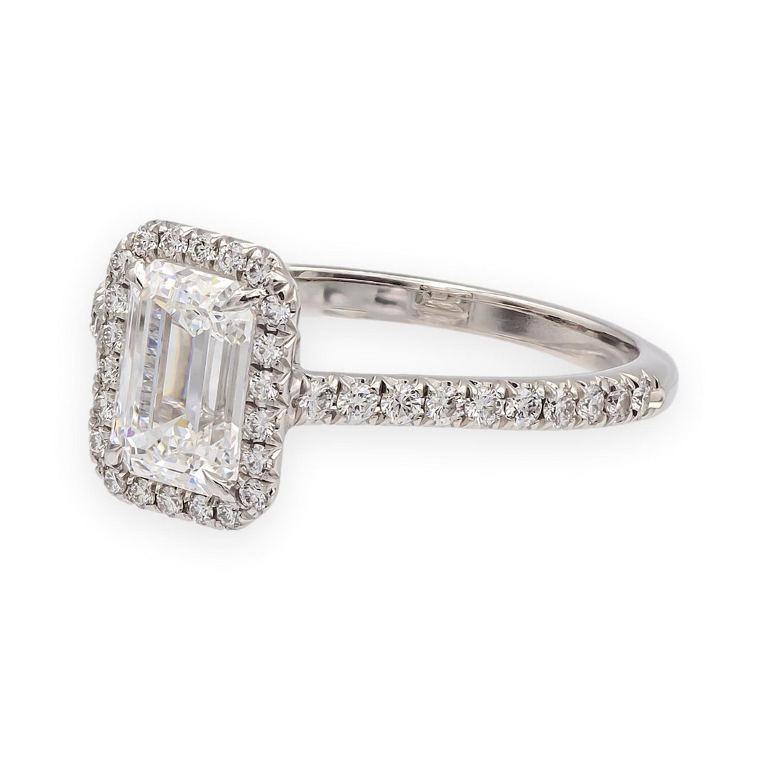 Tiffany & Co. Soleste 1.12 Ct Center Emerald Cut Halo Engagement Ring - F VVS2