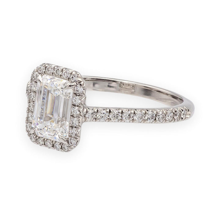 Tiffany & Co. Soleste 1.12 Ct Center Emerald Cut Halo Engagement Ring - F VVS2