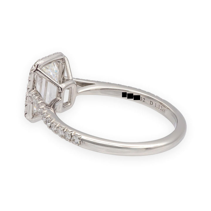 Tiffany & Co. Soleste 1.12 Ct Center Emerald Cut Halo Engagement Ring - F VVS2