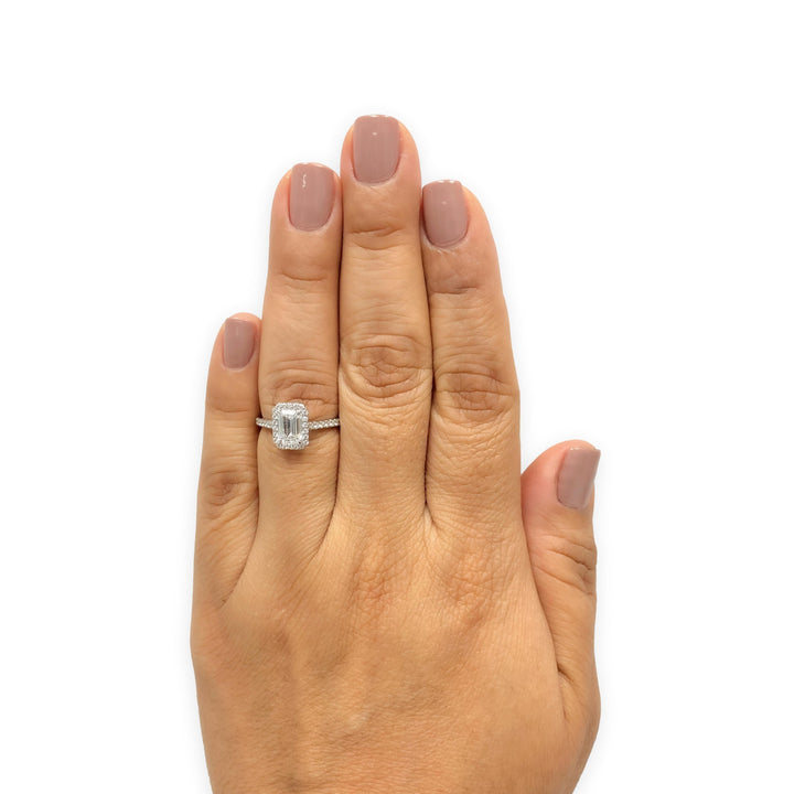 Tiffany & Co. Soleste 1.12 Ct Center Emerald Cut Halo Engagement Ring - F VVS2