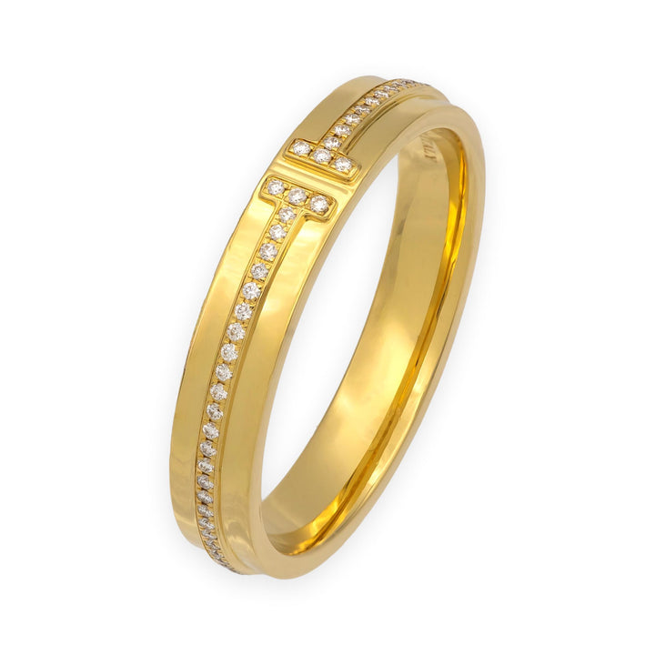 Tiffany & Co. T Narrow 18K Yellow Gold Men's Diamond Band Ring – Size 12