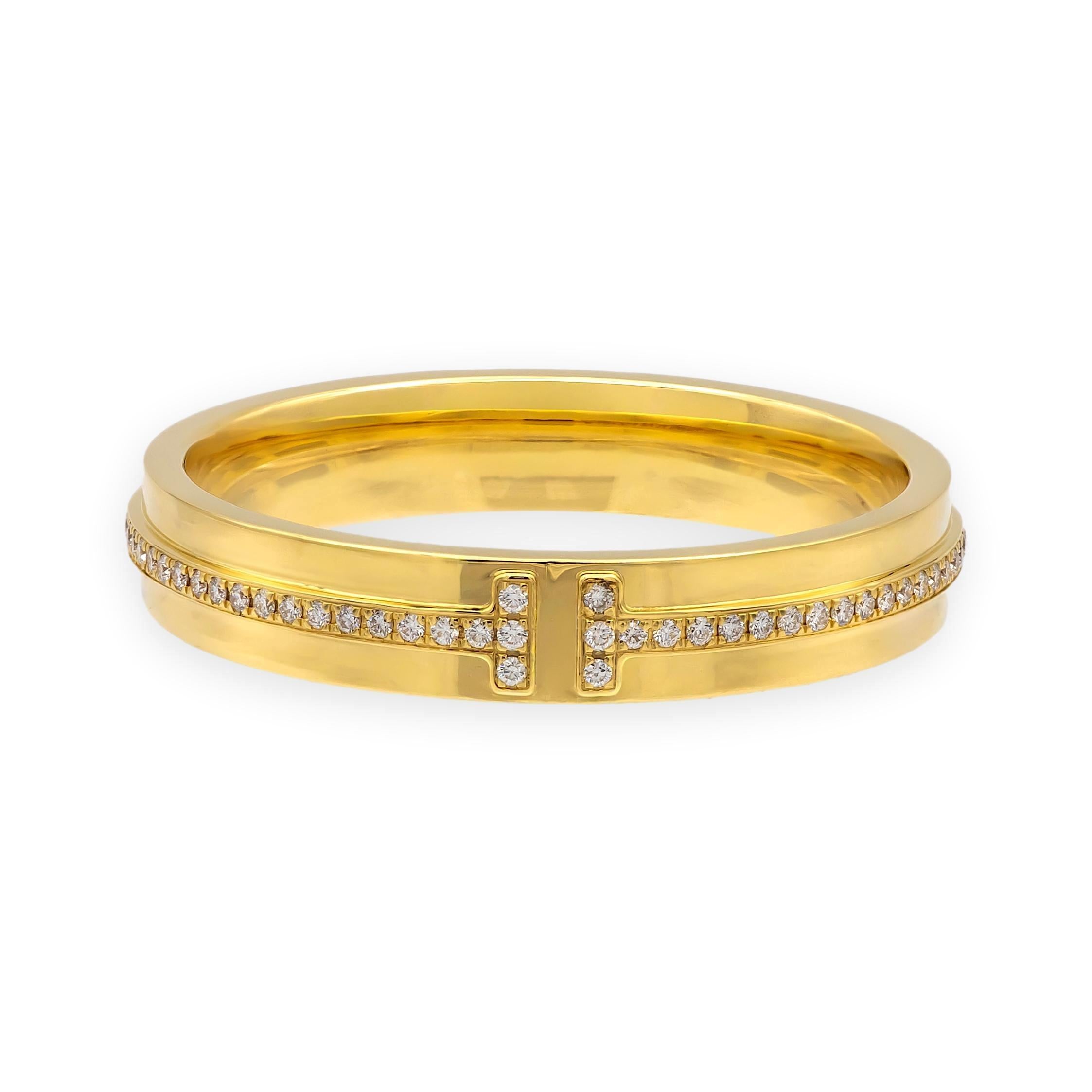 Tiffany & Co. T Narrow 18K Yellow Gold Men's Diamond Band Ring