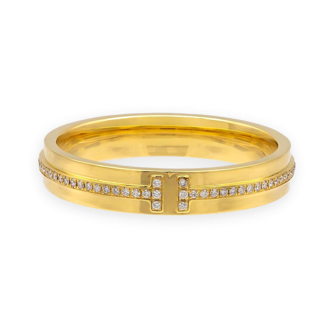 Tiffany & Co. T Narrow 18K Yellow Gold Men's Diamond Band Ring – Size 12