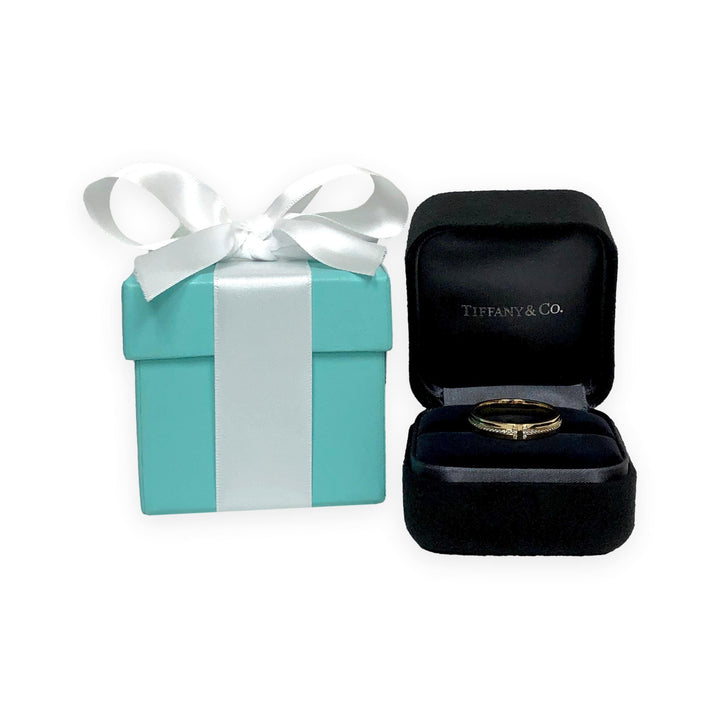 Tiffany & Co. T Narrow 18K Yellow Gold Men's Diamond Band Ring – Size 12