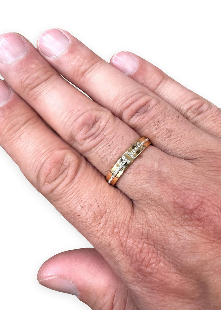 Tiffany & Co. T Narrow 18K Yellow Gold Men's Diamond Band Ring – Size 12