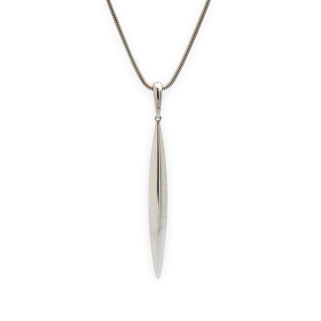 Tiffany & Co Vintage 18K White Gold Feather Pendant 20" Snake Chain Necklace