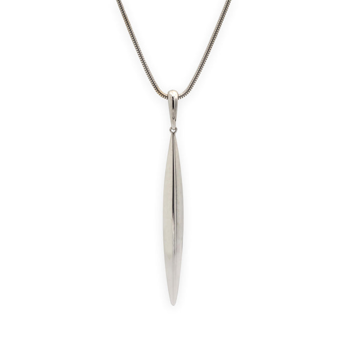 Tiffany & Co Vintage 18K White Gold Feather Pendant 20" Snake Chain Necklace