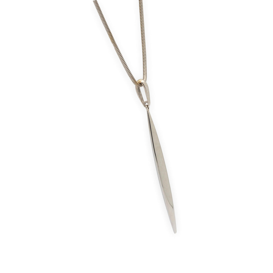 Tiffany & Co Vintage 18K White Gold Feather Pendant 20" Snake Chain Necklace