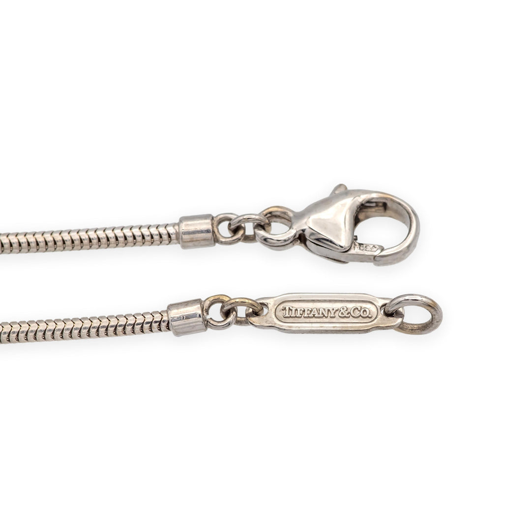 Tiffany & Co Vintage 18K White Gold Feather Pendant 20" Snake Chain Necklace