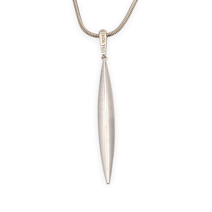 Tiffany & Co Vintage 18K White Gold Feather Pendant 20" Snake Chain Necklace