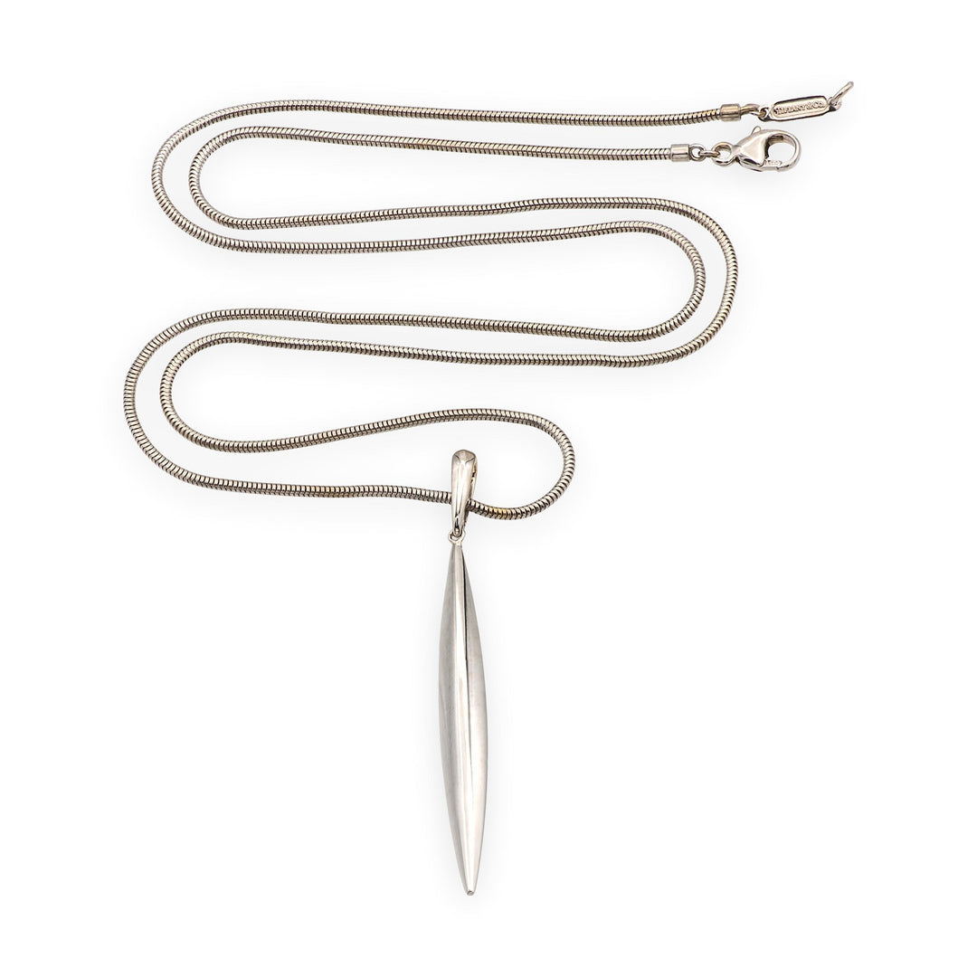 Tiffany & Co Vintage 18K White Gold Feather Pendant 20" Snake Chain Necklace