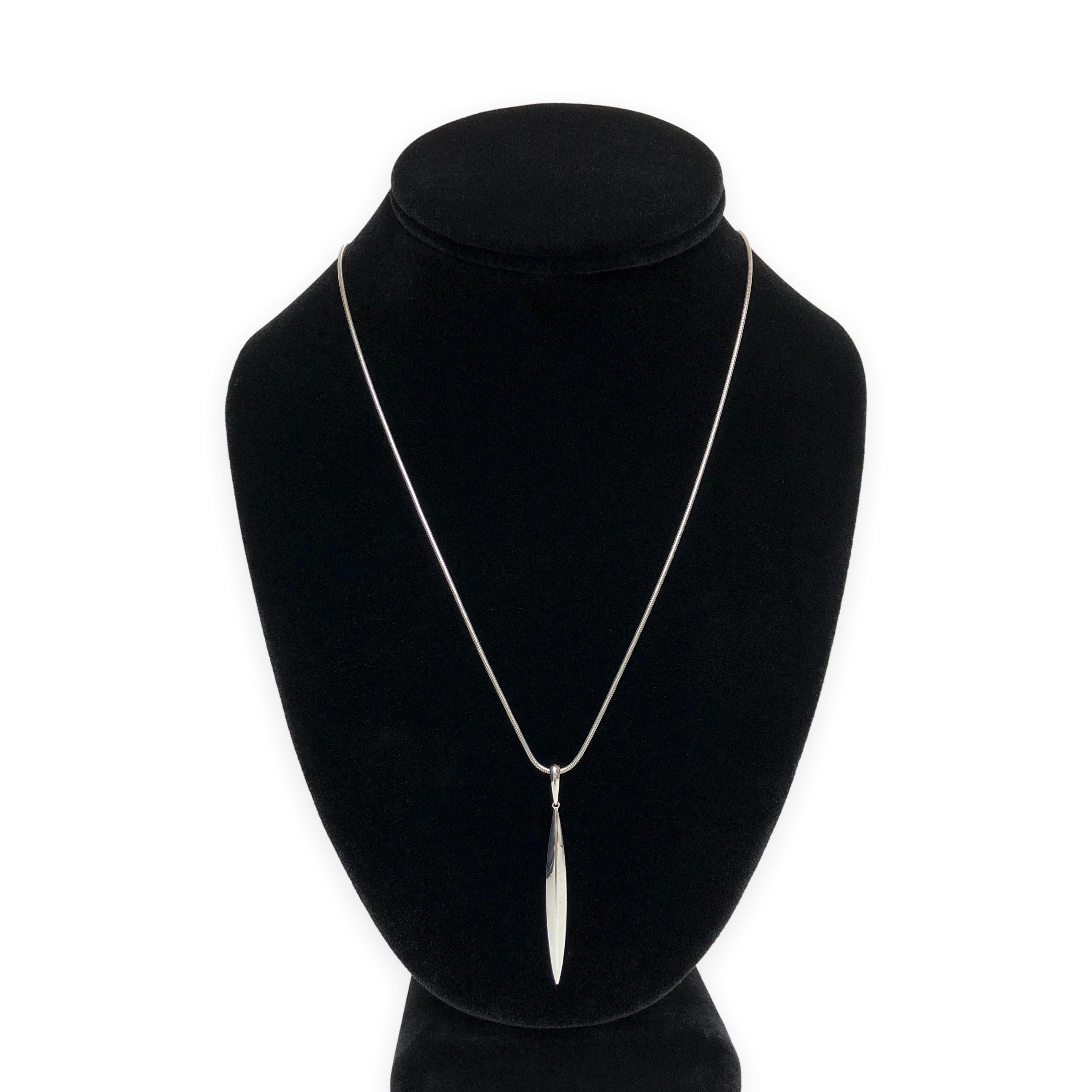 Tiffany & Co Vintage 18K White Gold Feather Pendant 20