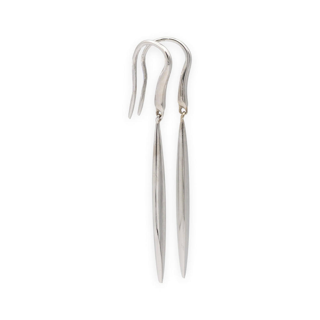Tiffany & Co. Vintage 18K White Gold Feather Dangle Drop Earrings 2 Inches Long