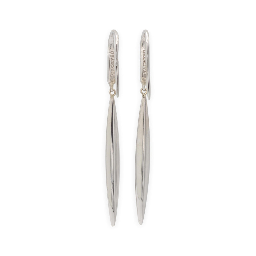 Tiffany & Co. Vintage 18K White Gold Feather Dangle Drop Earrings 2 Inches Long