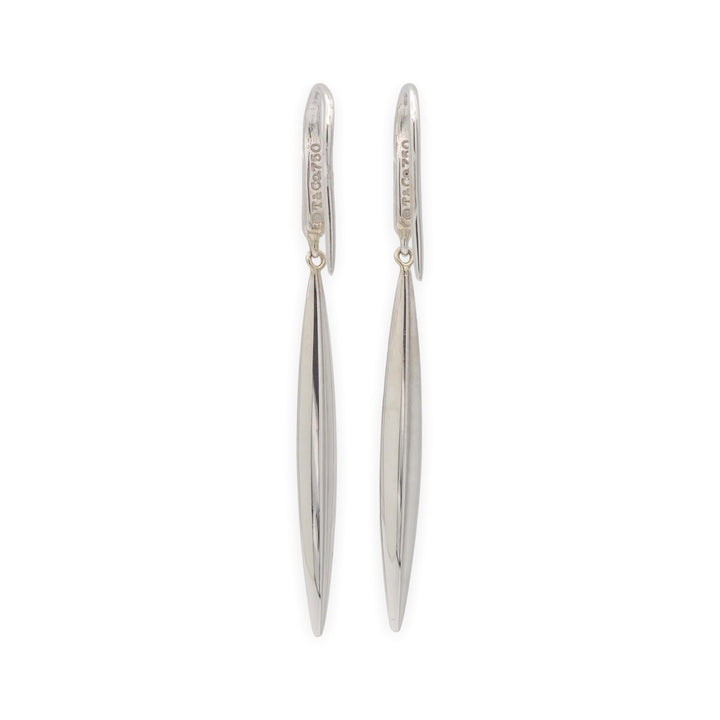 Tiffany & Co. Vintage 18K White Gold Feather Dangle Drop Earrings 2 Inches Long