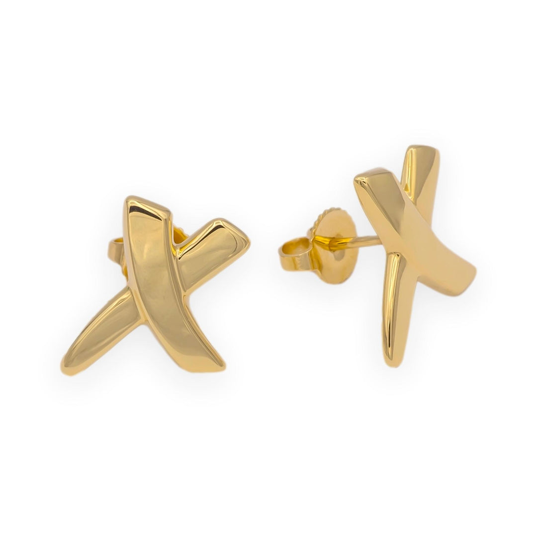 Vintage Tiffany & Co. Paloma Picasso 18K Yellow Gold Graffiti X Earrings Small