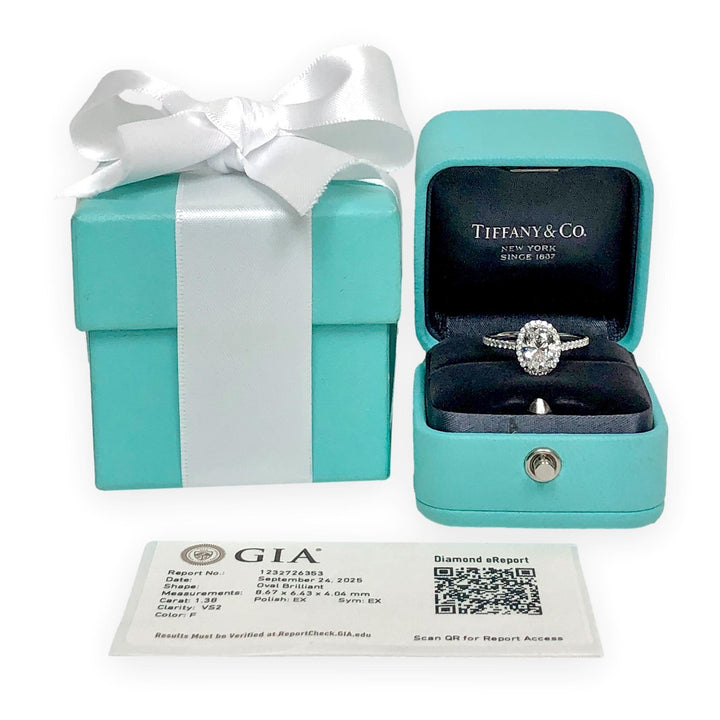 Tiffany & Co Platinum Soleste 1.38 Ct. Center Oval Diamond engagement ring F VS2