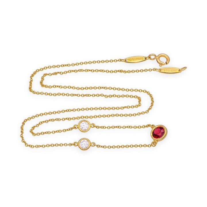 Tiffany & Co Peretti 18K Gold Color by the Yard Ruby Diamond Necklace .50ct Cntr