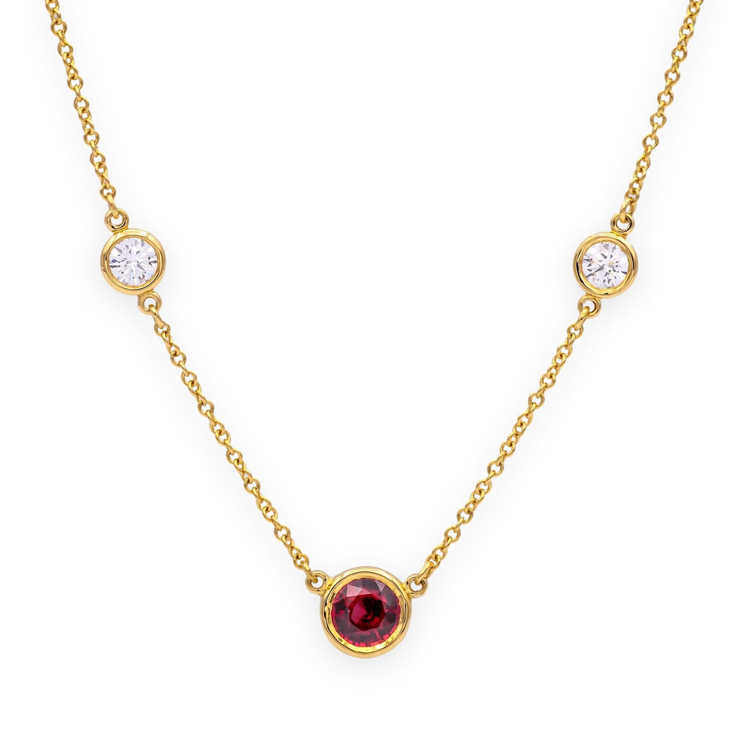 Tiffany & Co Peretti 18K Gold Color by the Yard Ruby Diamond Necklace .50ct Cntr