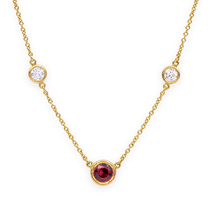 Tiffany & Co Peretti 18K Gold Color by the Yard Ruby Diamond Necklace .50ct Cntr