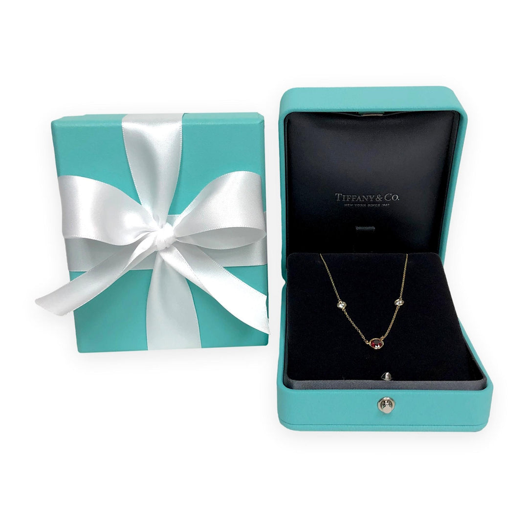 Tiffany & Co Peretti 18K Gold Color by the Yard Ruby Diamond Necklace .50ct Cntr