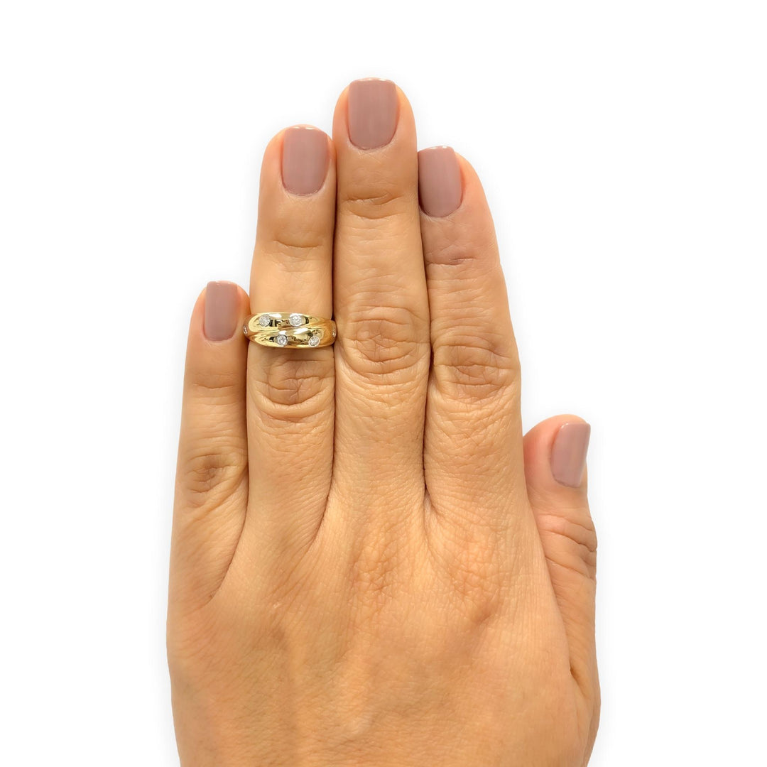 Tiffany & Co. 18K Yellow Gold Etoile Crossover Diamond Band Ring Size 4.75