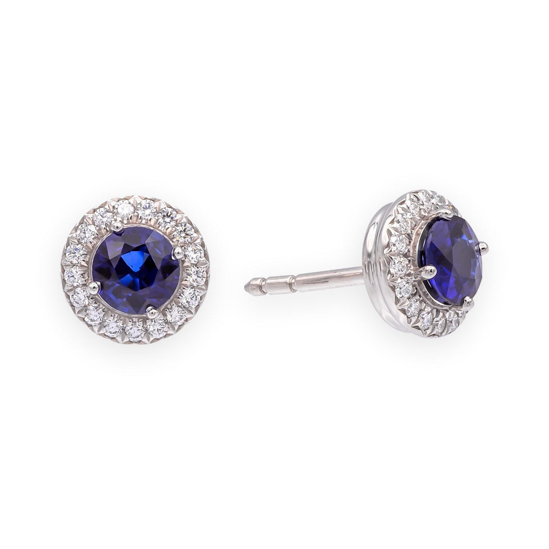 Tiffany & Co. Platinum Soleste Halo Round Sapphire and Diamond Stud Earrings 1ct